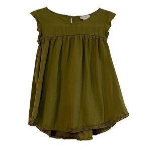 Ann Taylor LOFT Army Green Babydoll Pleated Blouse Medium